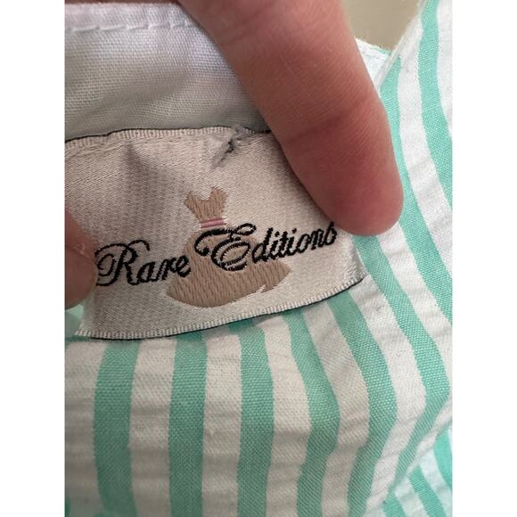 Vtg Rare Editions Eyelet Lace Dress Mint Green and Stripe Bow Back Girls 10 - Picture 4 of 6